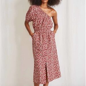 Apiece Apart Palma One Shoulder Dress Mango Bouquet Red Floral Medium